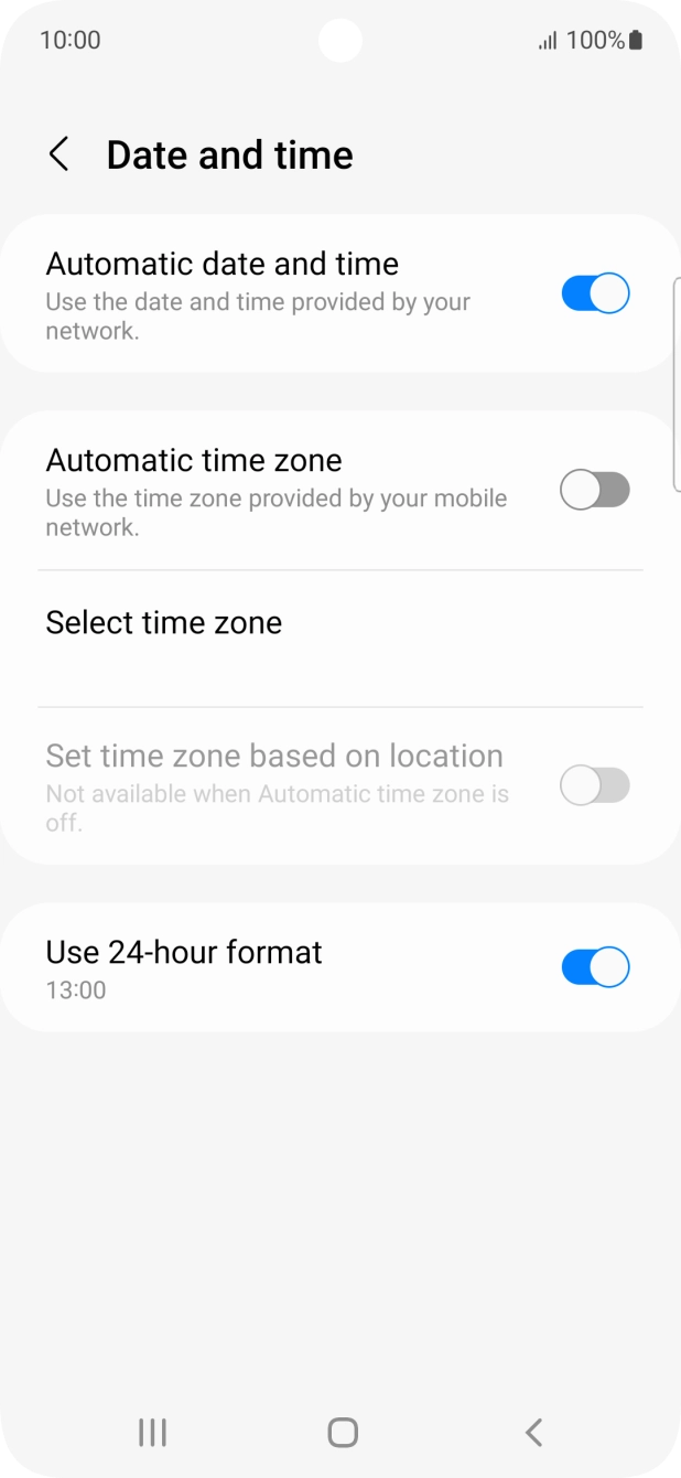 Press the indicator next to 'Automatic time zone' to turn on the function.