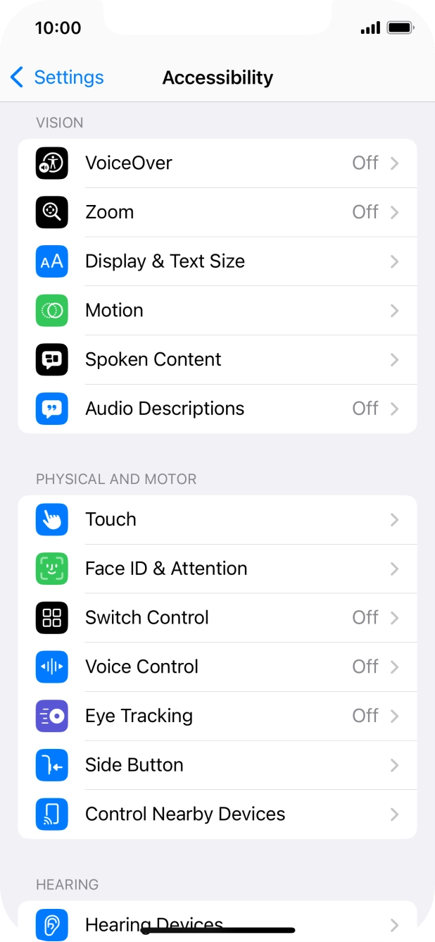 Press the required category below 'VISION' and follow the instructions on the screen to select the required settings.