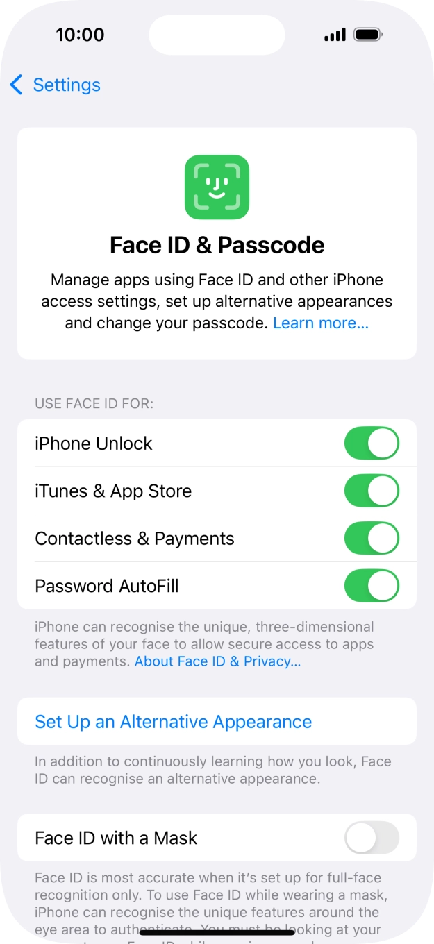 Press the indicators next to the required settings to turn them on or off.