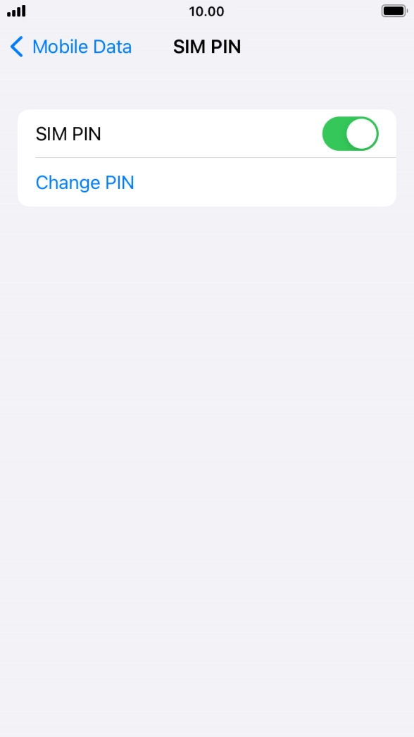 Press the indicator next to 'SIM PIN' to turn the function on or off.