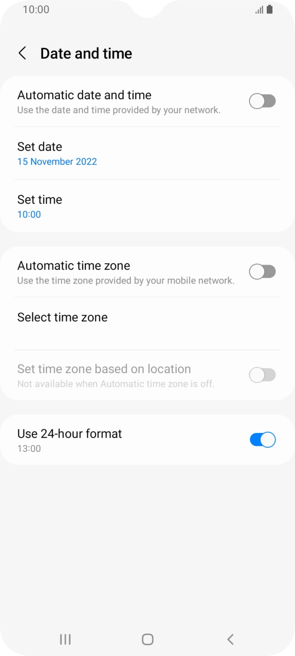 Press the indicator next to 'Automatic date and time' to turn on the function.