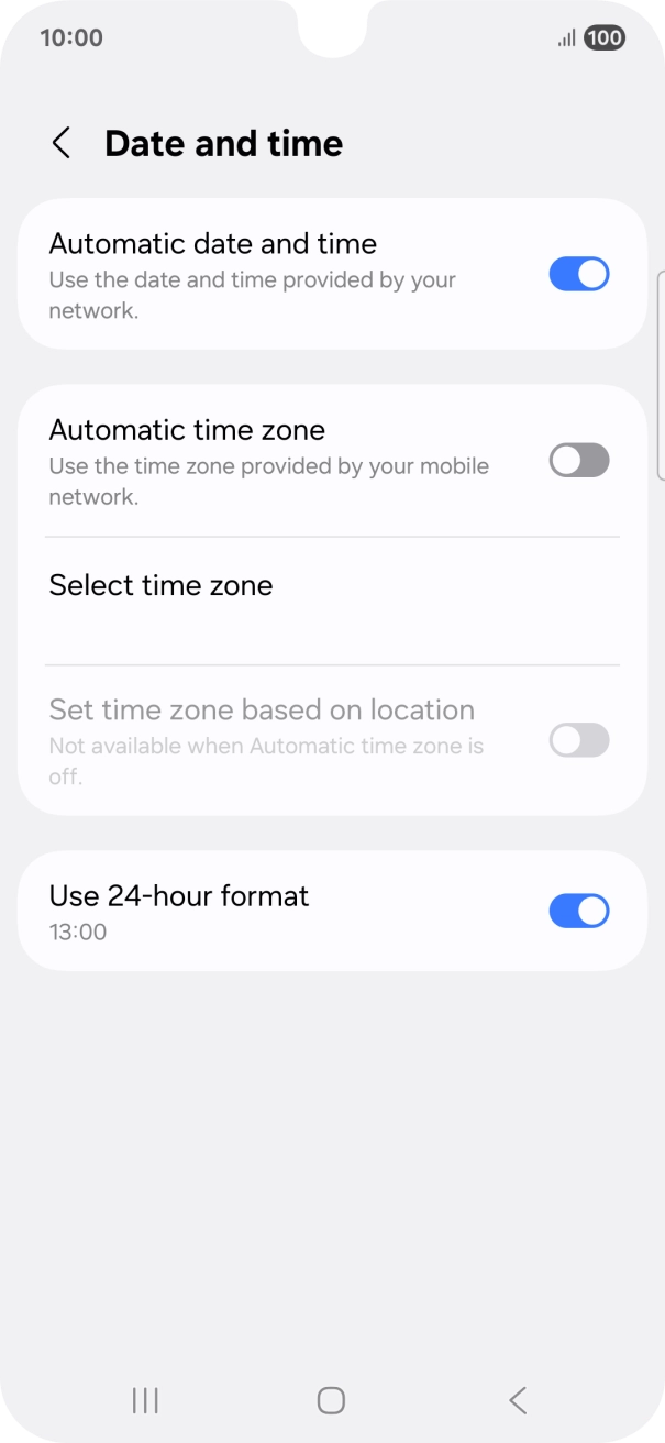 Press the indicator next to 'Automatic time zone' to turn on the function.
