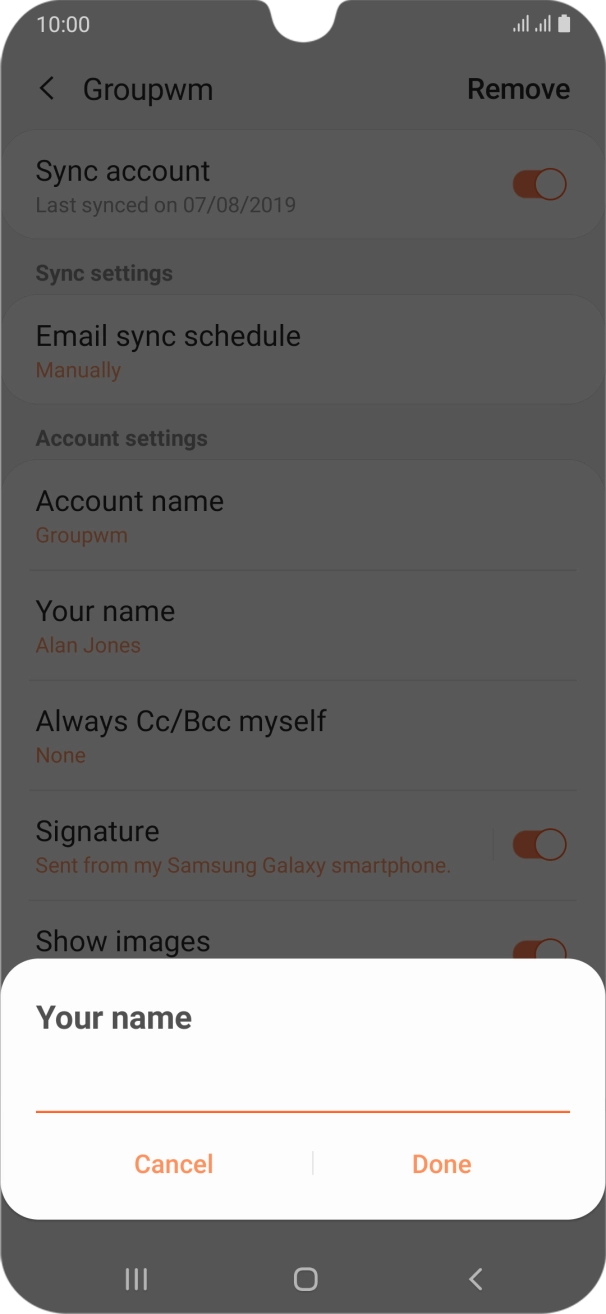 Key in the required sender name and press Done.