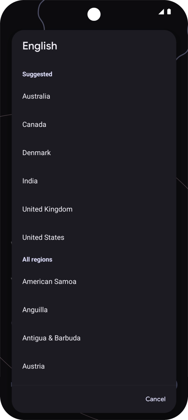 Press the required country or area. Press the required country or area.