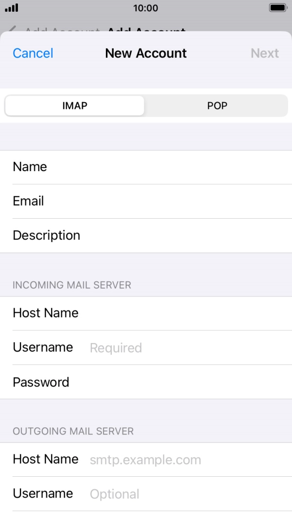 Press Username and key in the username for your email account. Press Username and key in the username for your email account.