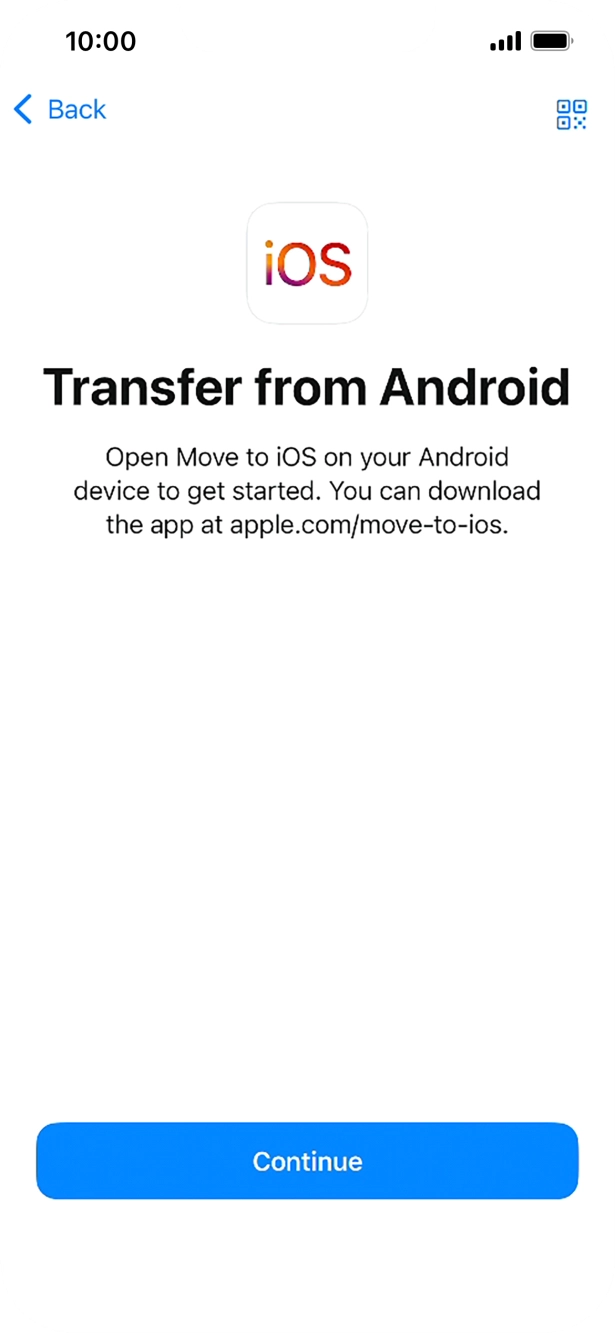 To transfer content to your phone, you need to install the app 'Move to iOS' on the Android phone. When the app is installed, press Continue.