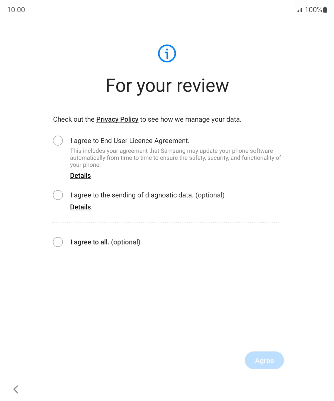 Press the fields next to the required settings to select them.