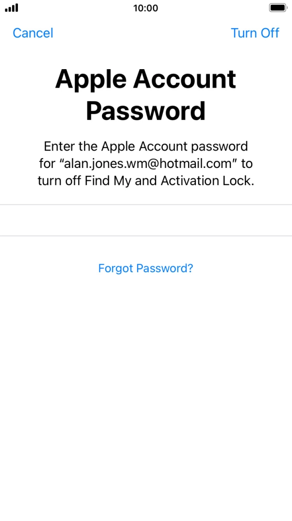 Key in the password for your Apple ID and press Turn Off. Wait a moment while the factory default settings are restored. Follow the instructions on the screen to set up your phone and prepare it for use.