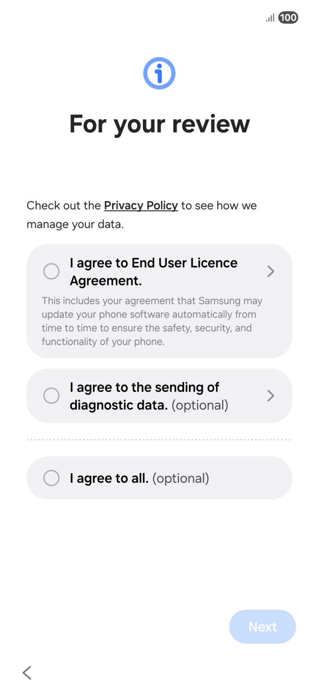 Press the fields next to the required settings to select them.