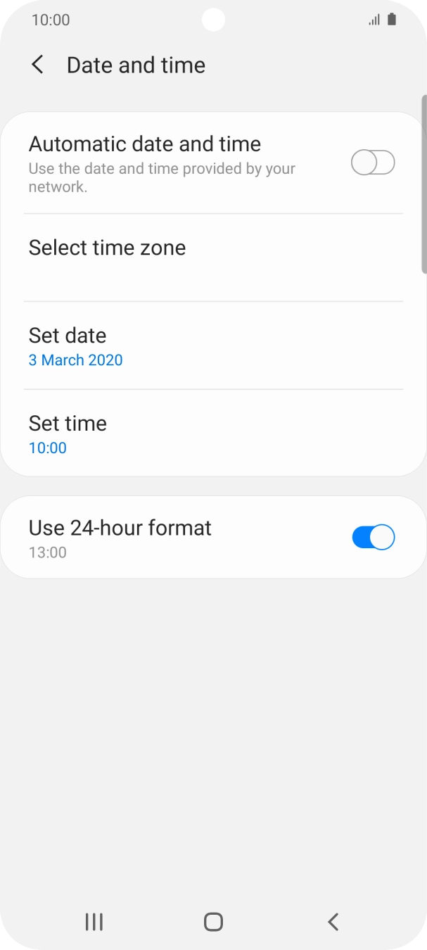 Press the indicator next to 'Automatic date and time' to turn on the function.