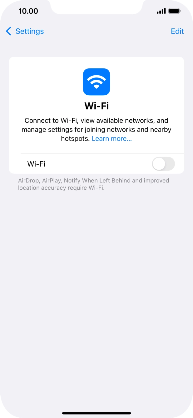 Press the indicator next to 'Wi-Fi' to turn on the function.