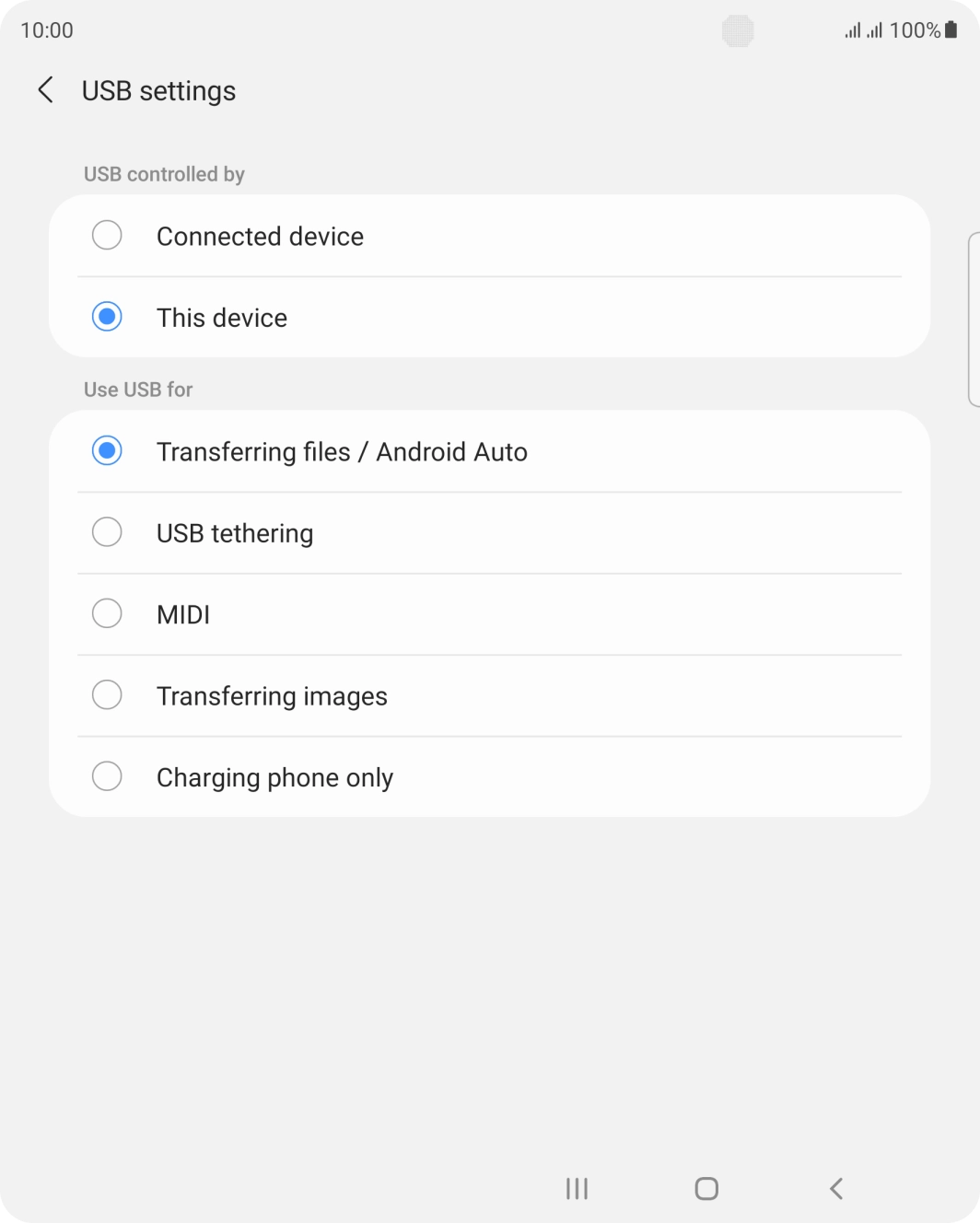Press Transferring files / Android Auto. Press Transferring files / Android Auto.