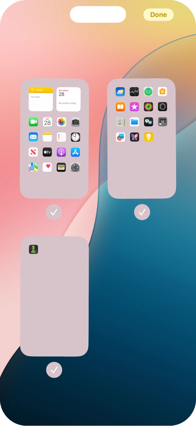 Press the fields below the required home screen pages to select or deselect them. Press the fields below the required home screen pages to select or deselect them.