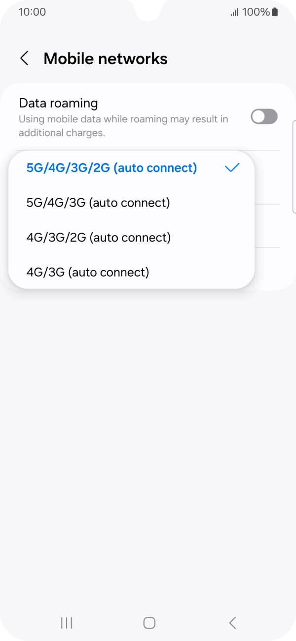Press the required network mode.