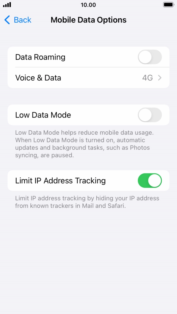 Press the indicator next to 'Data Roaming' to turn the function on or off. Press the indicator next to 'Data Roaming' to turn the function on or off.