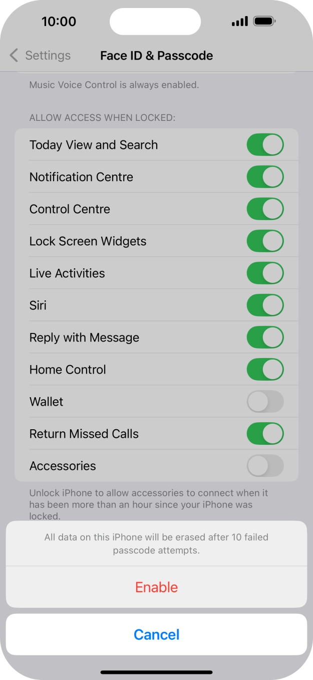 If you turn on the function, press Enable. If you turn on the function, press Enable.