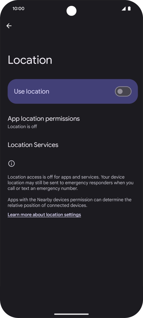 Press the indicator next to 'Use location' to turn the function on or off. Press the indicator next to 'Use location' to turn the function on or off.