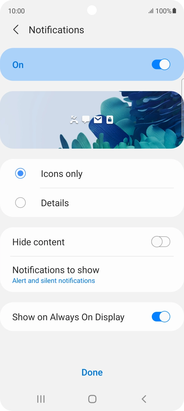 Press the required settings to turn them on or off. Press the required settings to turn them on or off.