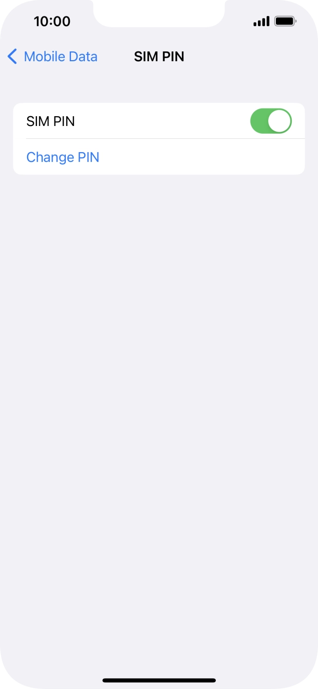 Press the indicator next to 'SIM PIN' to turn the function on or off.