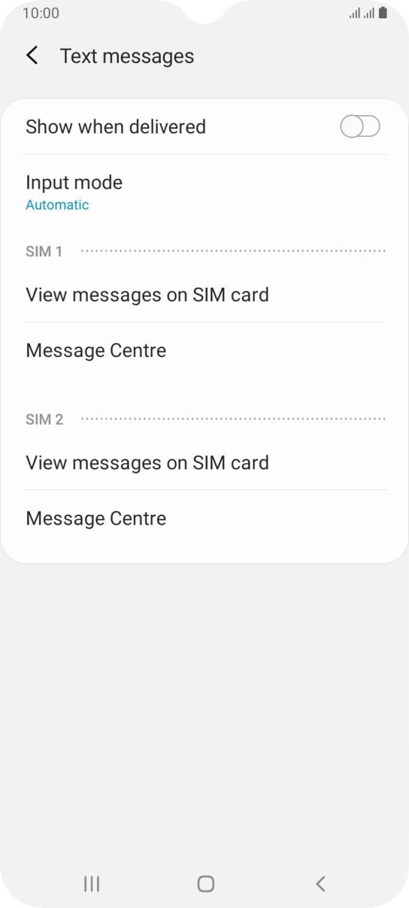 Press Message Centre below the required SIM.