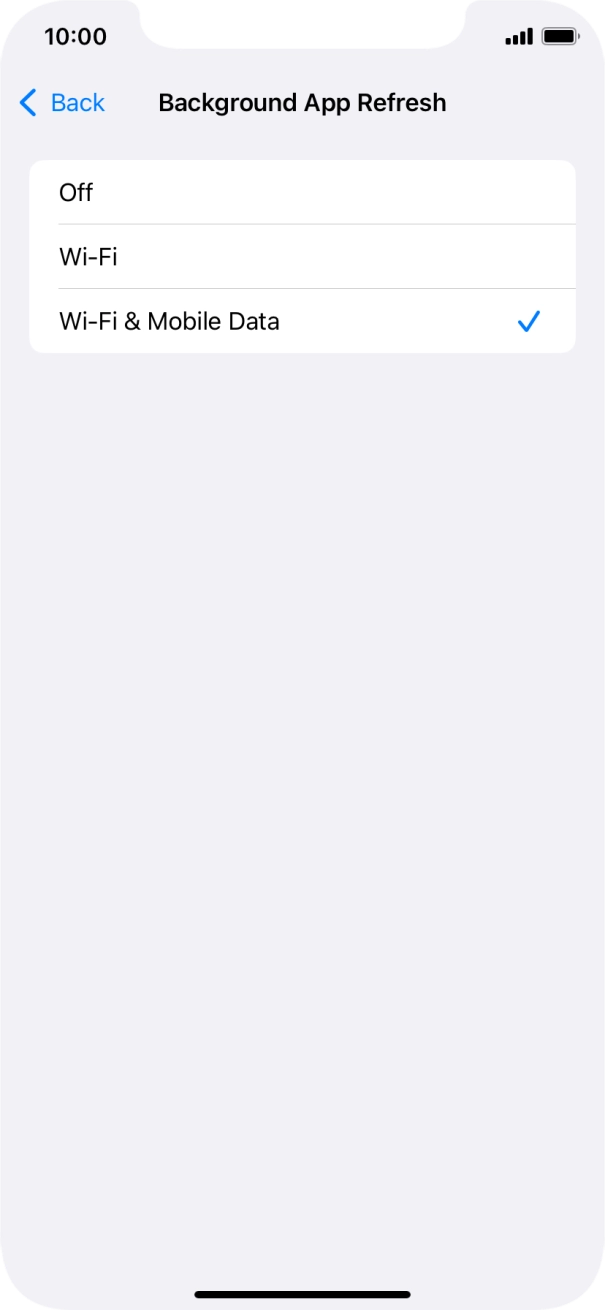 To turn off background refresh of apps, press Off. To turn off background refresh of apps, press Off.