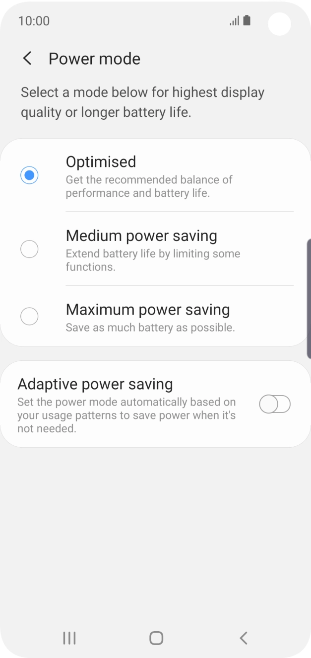 Press the required setting to turn on the function.