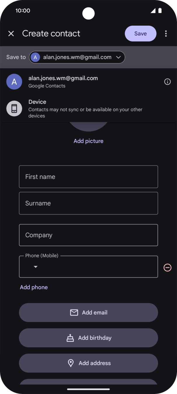 Press the required Google account. Press the required Google account.