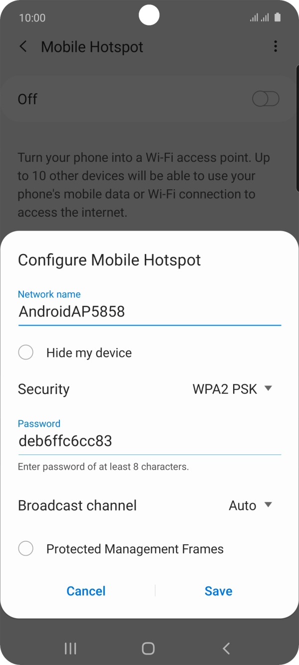 Press the field below 'Network name' and key in the required name.