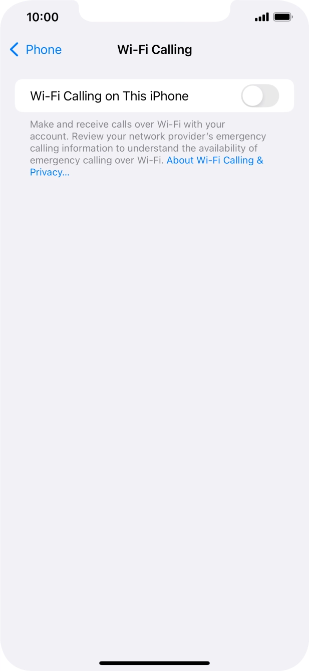 Press the indicator next to 'Wi-Fi Calling on This iPhone' to turn the function on or off. Press the indicator next to 'Wi-Fi Calling on This iPhone' to turn the function on or off.