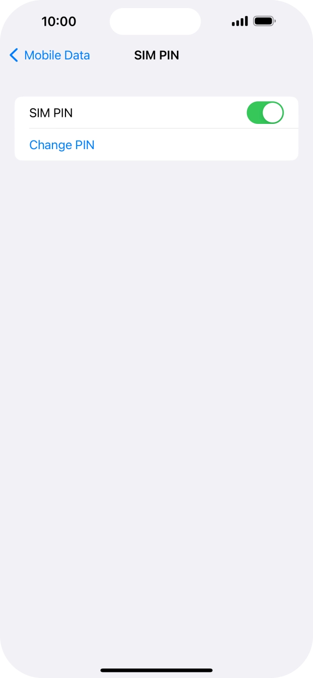 Press the indicator next to 'SIM PIN' to turn the function on or off.