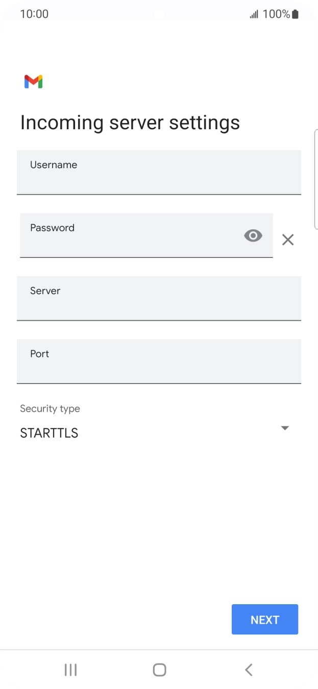 Press the field below 'Username' and key in the username for your email account. Press the field below 'Username' and key in the username for your email account.