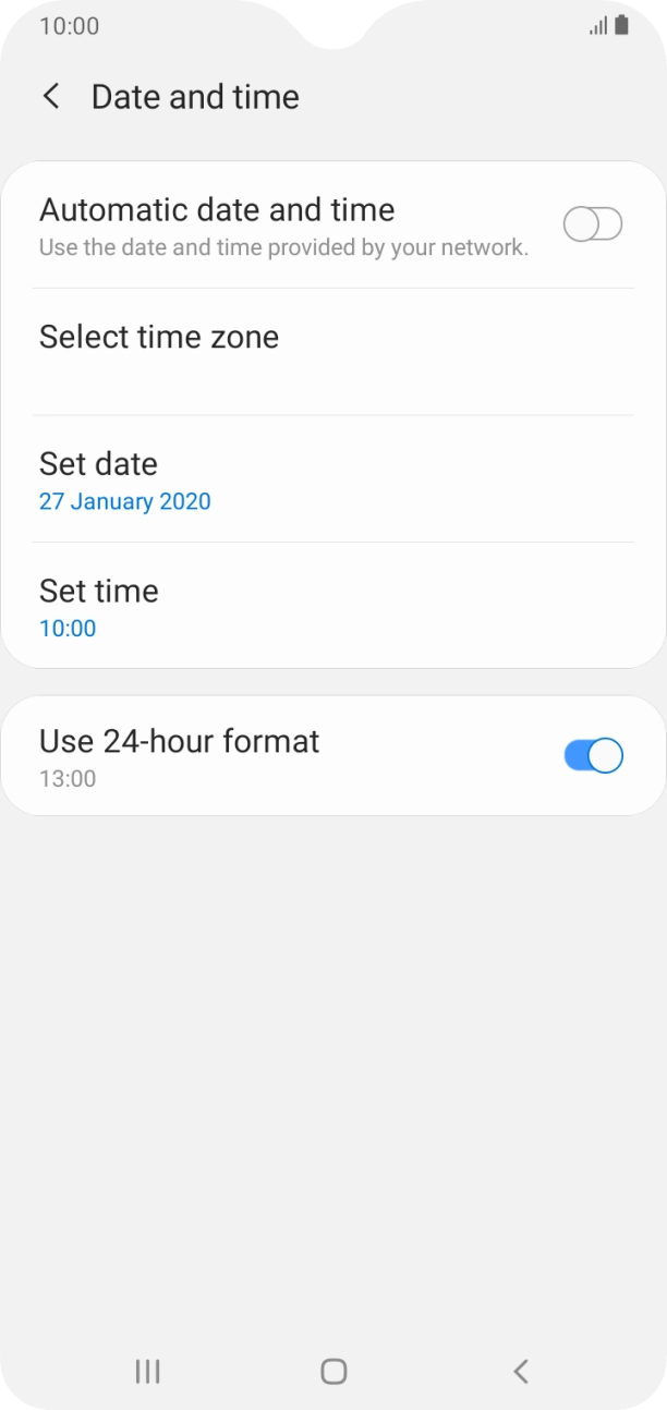 Press the indicator next to 'Automatic date and time' to turn on the function.