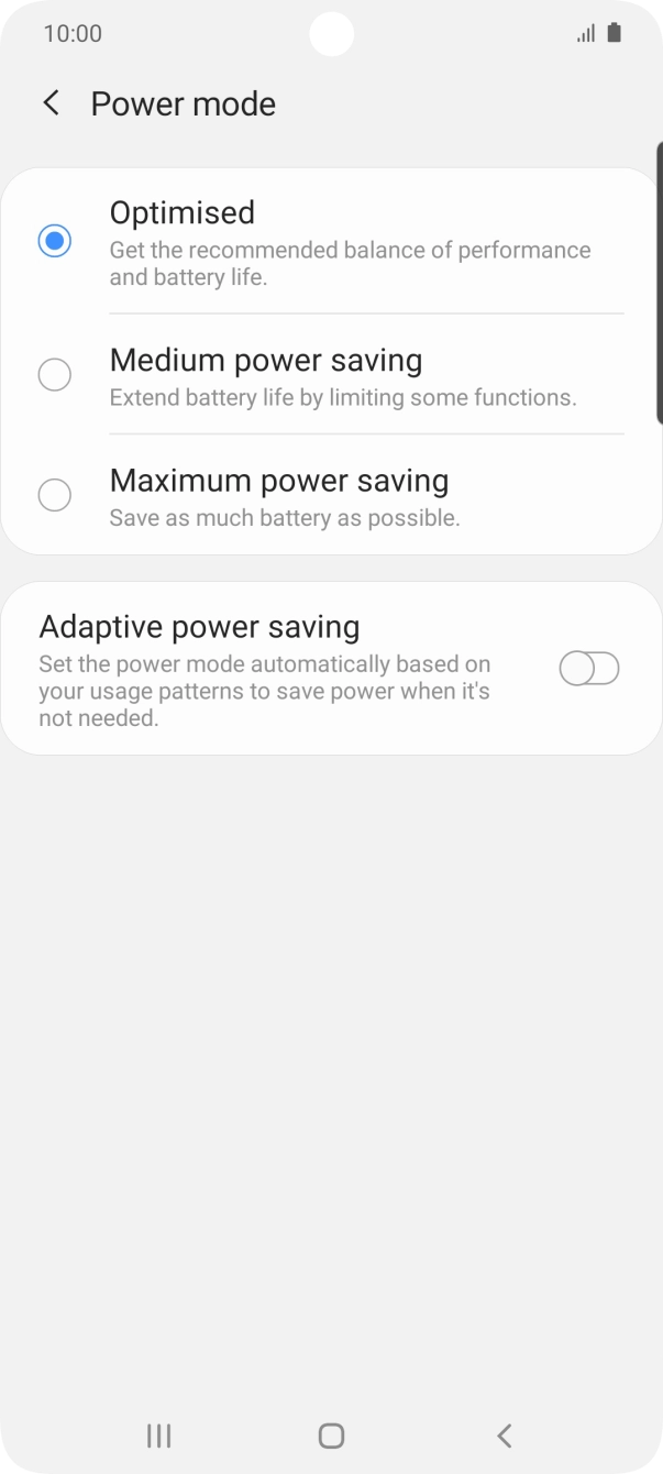 Press the required setting.