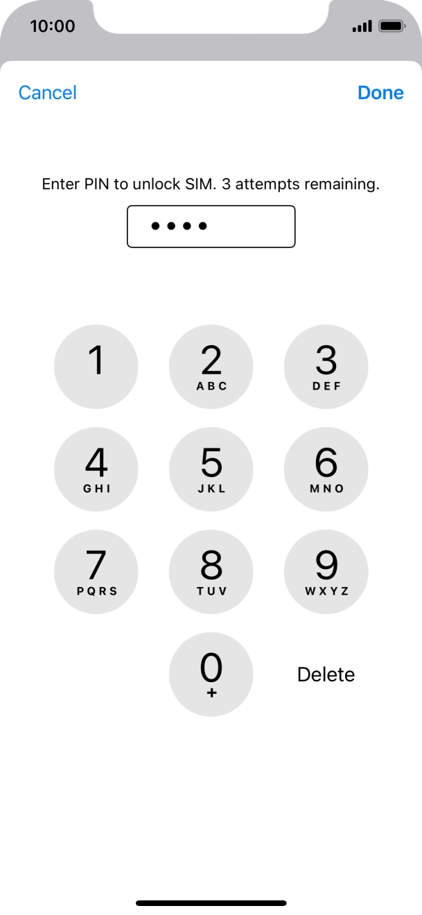 Key in your SIM PIN and press Done. The default SIM PIN is 0000.