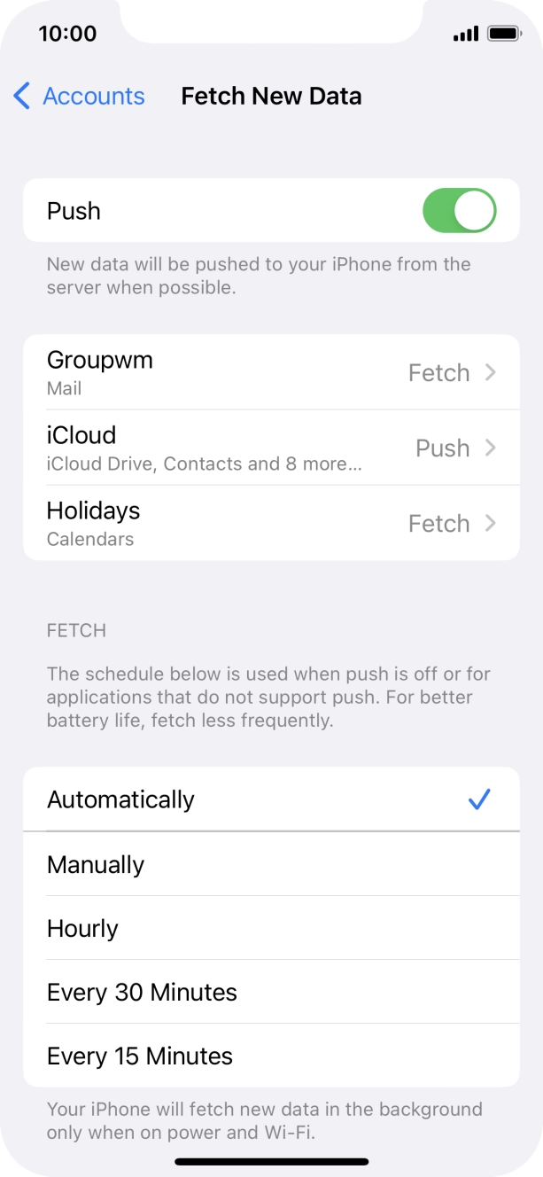 Press the indicator next to 'Push' to turn the function on or off. Press the indicator next to 'Push' to turn the function on or off.