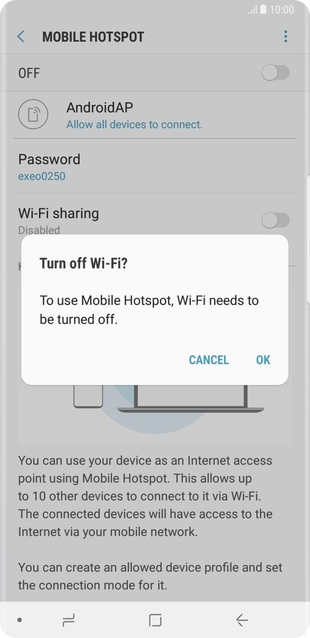 If WiFi is turned on, press OK. If WiFi is turned on, press OK.