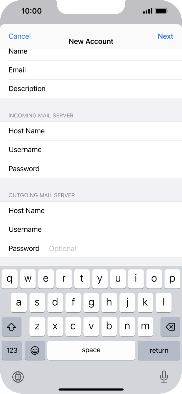 Press Password and key in the password for your email account. Press Password and key in the password for your email account.