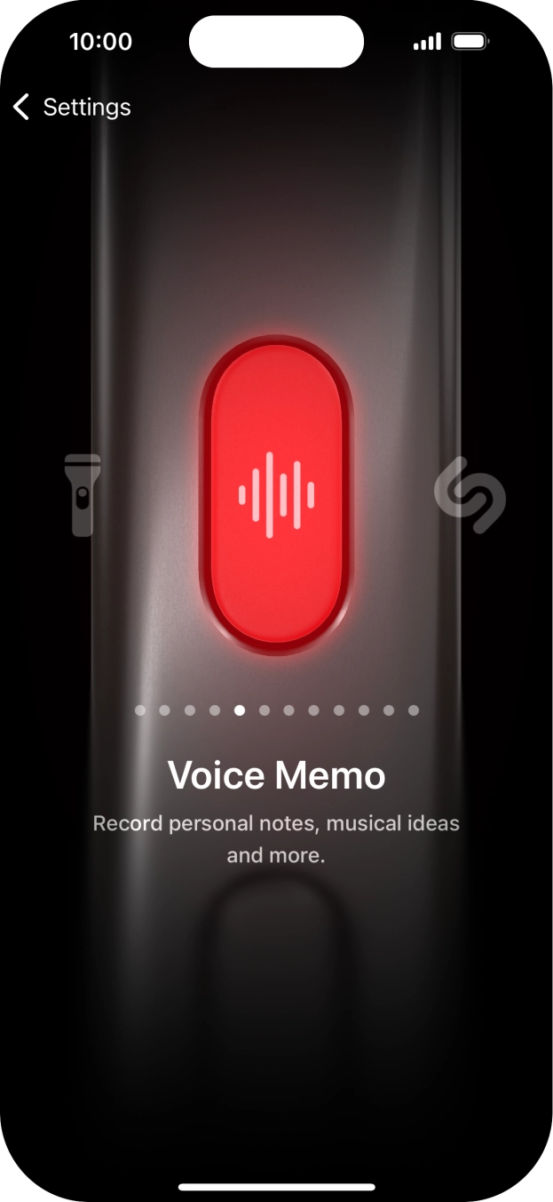 Slide your finger right or left on the screen to select the required function.
