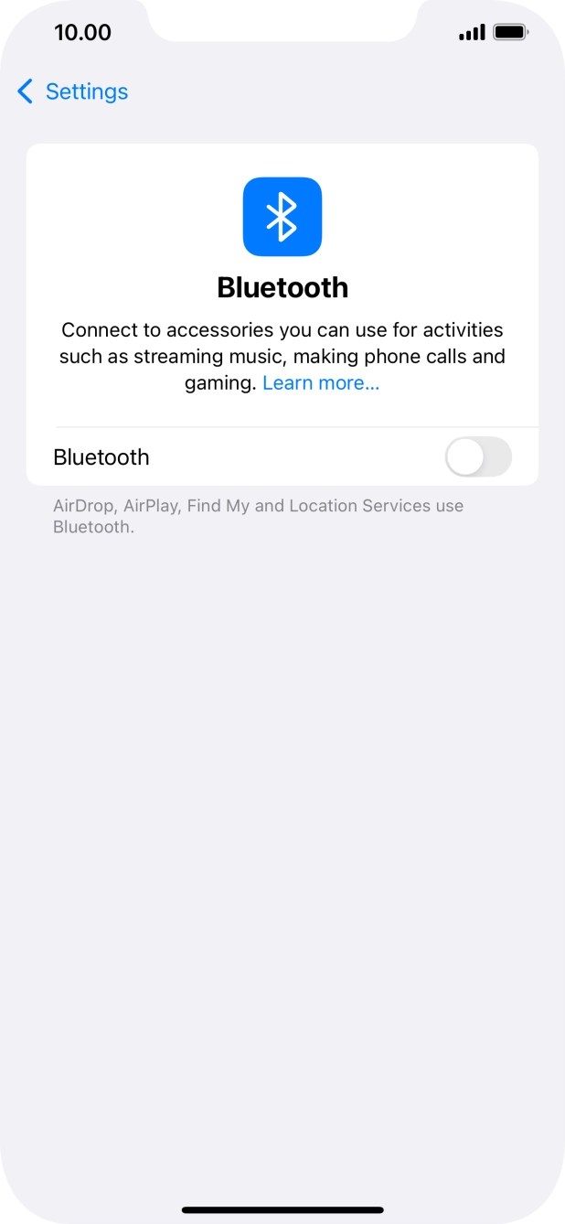 Press the indicator next to 'Bluetooth' to turn on the function.