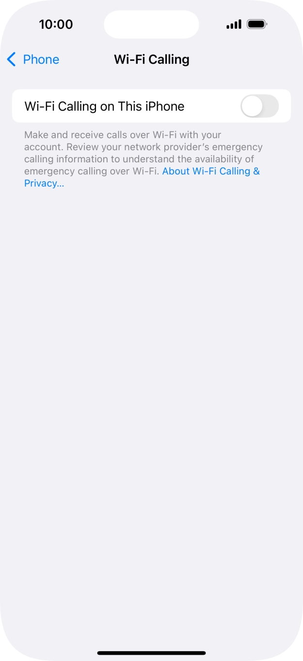 Press the indicator next to 'Wi-Fi Calling on This iPhone' to turn the function on or off.
