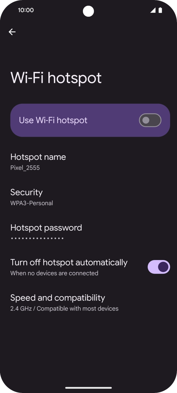 Press the indicator next to 'Use Wi-Fi hotspot' to turn on the function. Press the indicator next to 'Use Wi-Fi hotspot' to turn on the function.