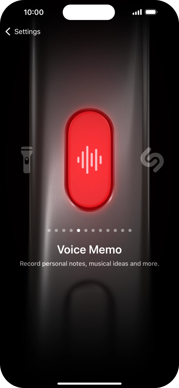 Slide your finger right or left on the screen to select the required function.