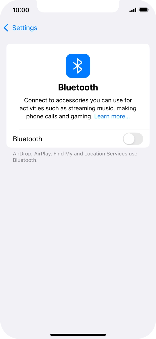 Press the indicator next to 'Bluetooth' to turn on the function.