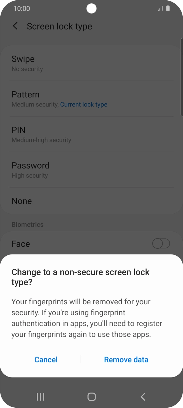 Press Remove data. Press Remove data.