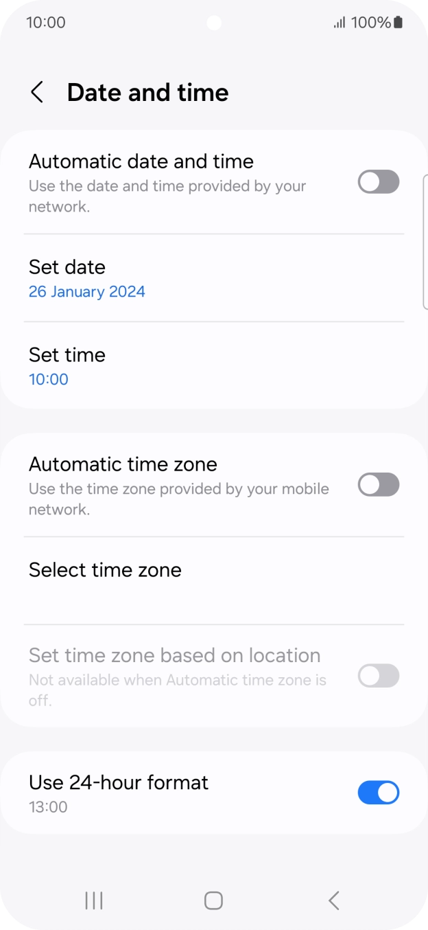 Press the indicator next to 'Automatic date and time' to turn on the function.