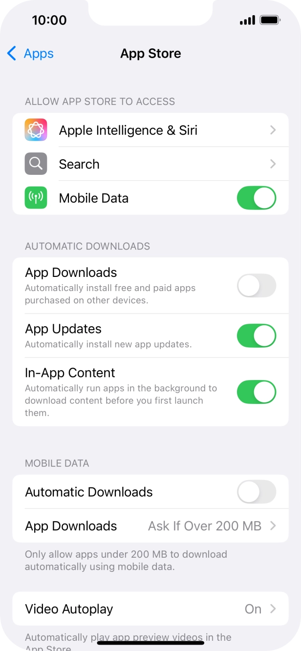 Press the indicator next to 'App Updates' to turn the function on or off. Press the indicator next to 'App Updates' to turn the function on or off.