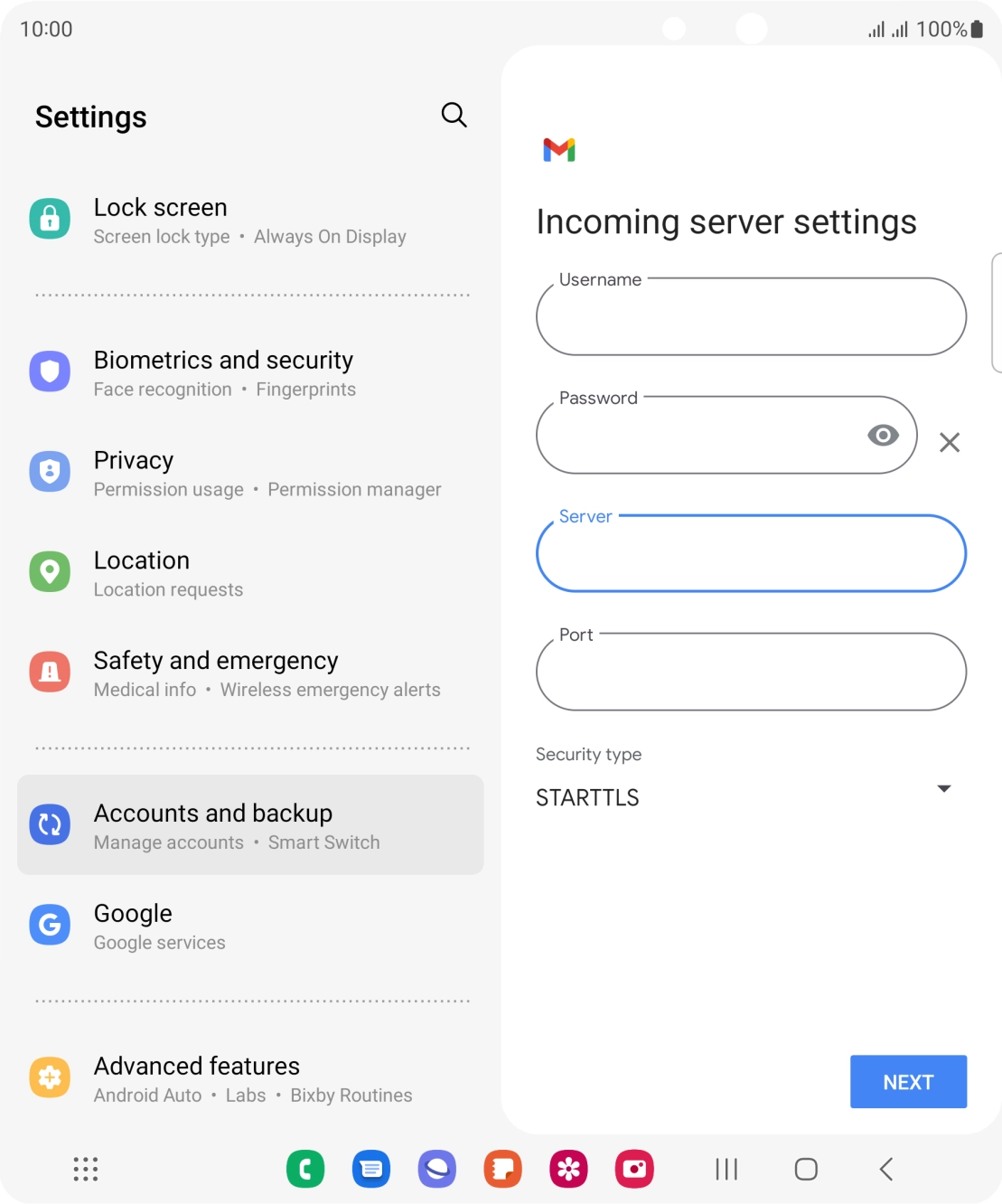 Press the field below 'Port' and key in 143. Press the field below 'Port' and key in 143.