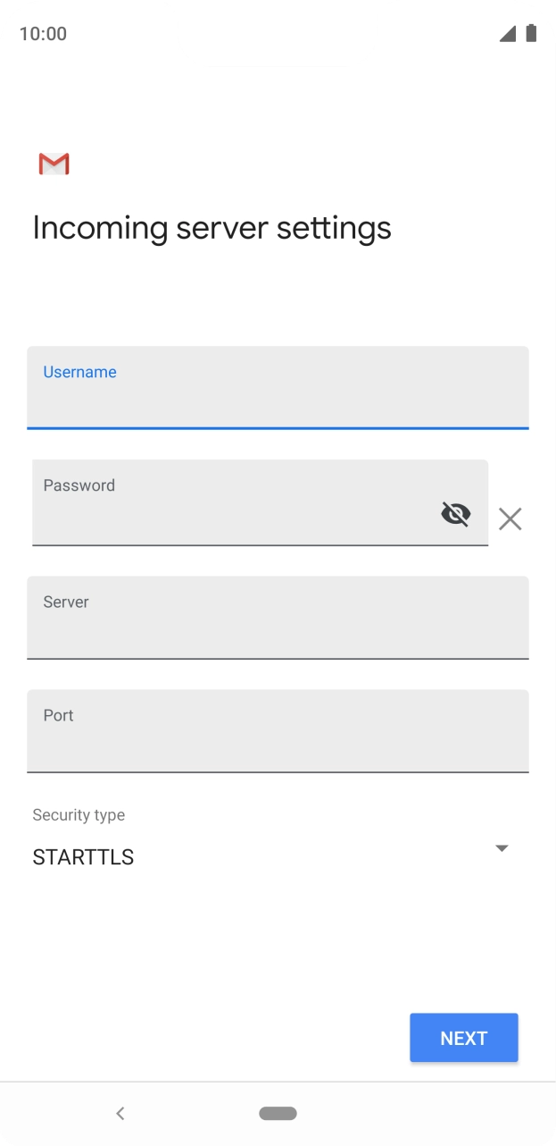 Press the field below 'Server' and key in the name of your email provider's incoming server. Press the field below 'Server' and key in the name of your email provider's incoming server.