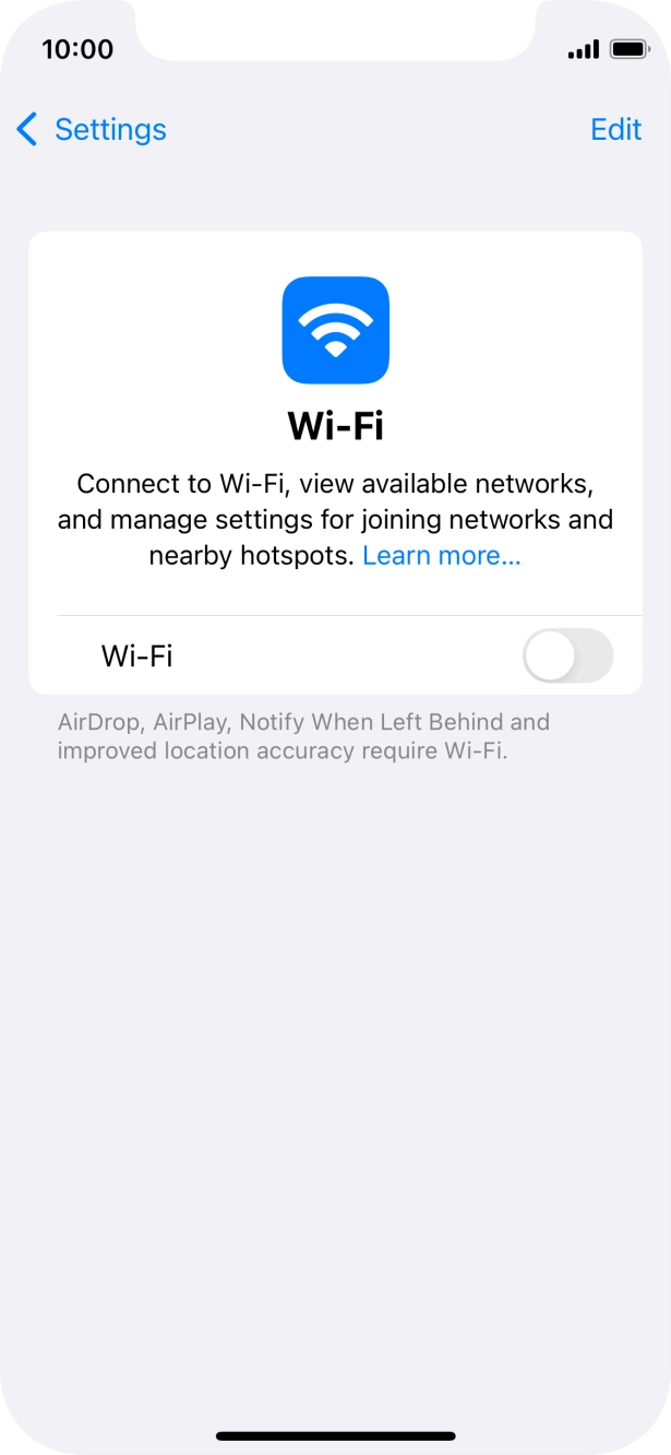 Press the indicator next to 'Wi-Fi' to turn on the function.
