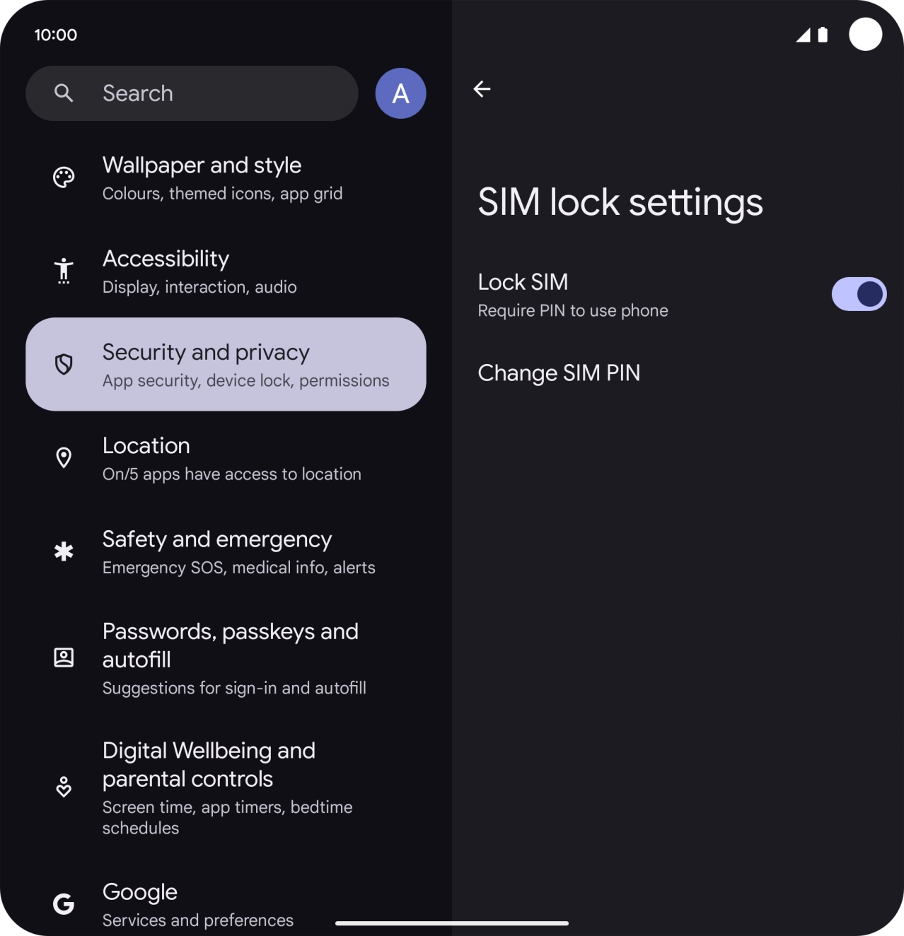 Press the indicator next to 'Lock SIM' to turn the function on or off.